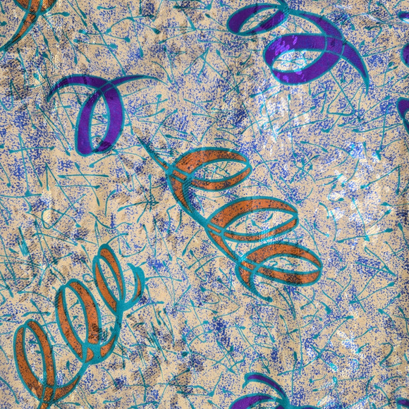 70s Vintage Cream Blue Metallic Abstract USA Made Blouse Midi Skirt Set Size 14 - Picture 8 of 13